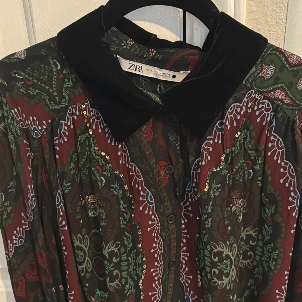 ZARA sheer embelished blouse